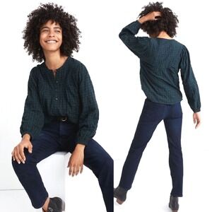 Madewell Top Size‎ S Green Plaid Cottagecore Long Sleeve Button Up Blouse